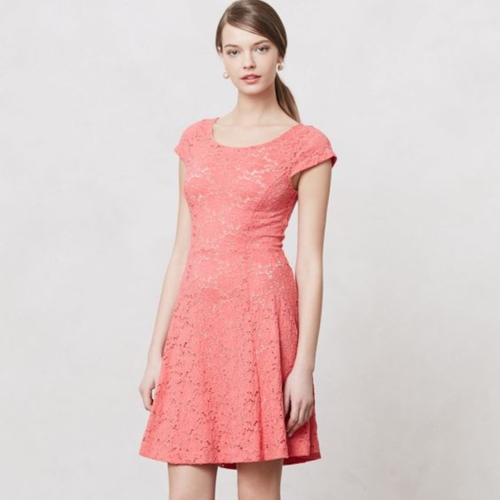 Anthropologie Coral Maeve Dayflower Lace Dress XS 0 2
